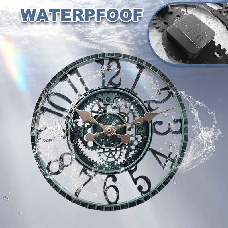 YTAONS Outdoor Wall Clock for Garden, Patio and Deck, 12in Garden Clock Waterproof Clocks -Not Silent (Turquoise-A) - Image 2